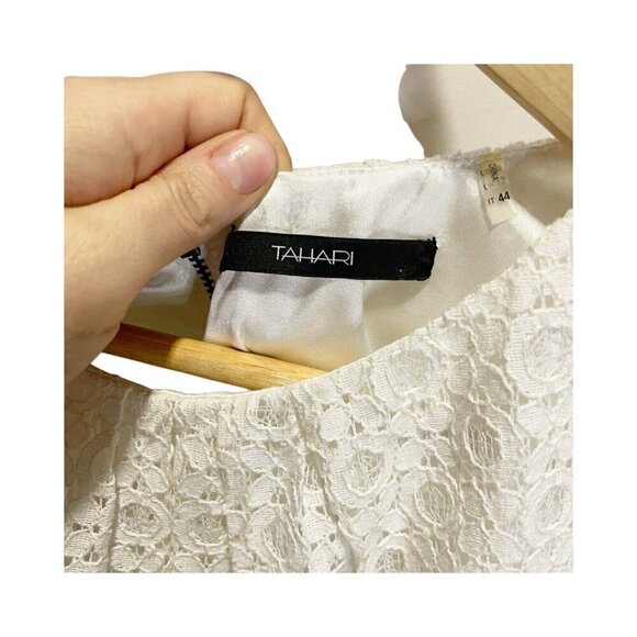 Tahari Cream Lace Sleeveless Mini Dress US8 Zip Back A-line Lined Classic - Picture 3 of 5